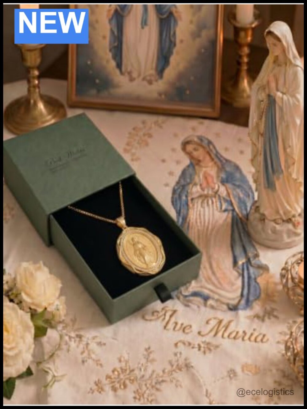 925 Sterling Silver Virgin Mary Necklace Gold Plated Miraculous Medal Pendant - Picture 6 of 6